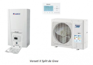 Versati II Split Versati II+ Monobloc Versati II+ Split Gree aerotermia bomba de calor sistema hidráulico inverter depósitos de doble serpentín depósitos de agua calderas de gas placas termo-solares suelos radiantes radiadores fancoils