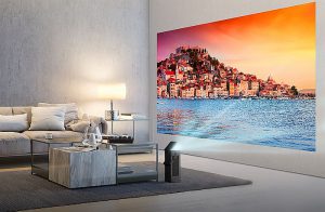 proyector 4K UHD de LG premio CES a la Mejor Innovación CES 2018 motor sin espejo en forma de I Smart TV interfaz webOS 3.5 serie HU20K LG MiniBeam (modelo PF50K) FullHD contenido HDR streaming