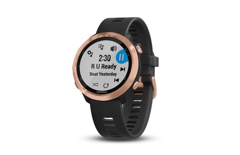 app Deezer, Connect iQ, Corning Gorilla, gama de correas QuickFit, Garmin Chroma Display, Garmin Connect IQ, Garmin Elevate, Garmin Express, Garmin Forerunner 645 Music, Glonass, GpS, Gris, HRM Swim, HRM-Run, Pod Running Dynamics, Rosegold, training effect