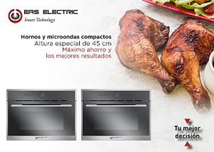 acabado en cristal negro, carriles desmontables, cocción envolvente, display con control electrónico táctil, EMV48DTN, función convección, funciones microondas, grill y función horno convección combinables, instalables en columna, microondas EMBV38DTN, microondas y hornos compactos, ocho modos de cocción, puerta desmontable con triple cristal reforzado, reloj electrónico programable, tirador metálico, ventilación forzada