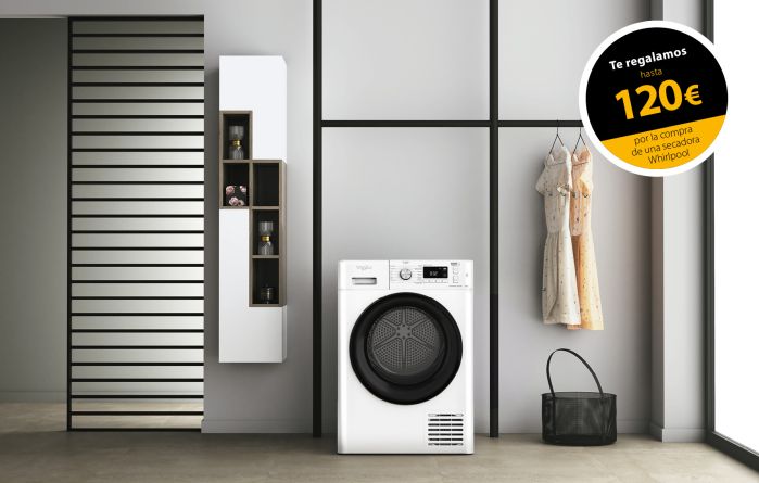 Whirlpool regalará hasta 120 € en efectivo con la compra de sus secadoras FreshCare+ o Supreme Care.