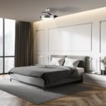 Corner,Of,Modern,Master,Bedroom,With,White,Walls,,Wooden,Floor,