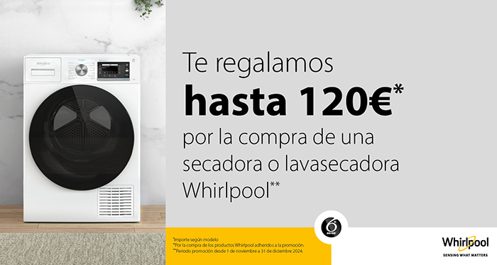 Whirlpool promoción cashback 120 euros.