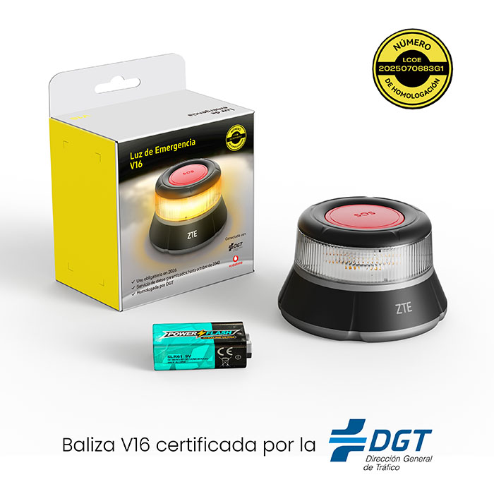 Llega a España la baliza conectada V16 ZTE E1, certificada por la DGT