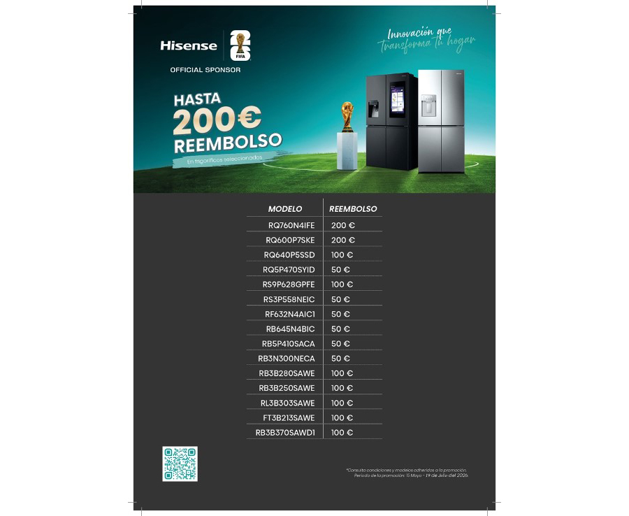 La promoción "Mundial Hisense" ofrece cashback en equipos de climatización y frigoríficos