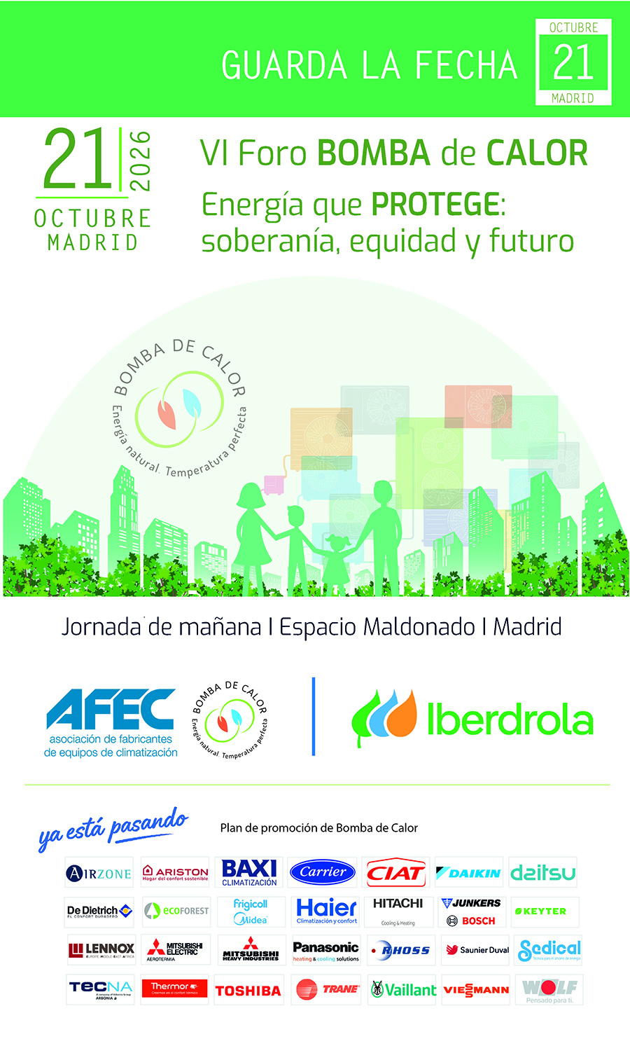 AFEC e Iberdrola celebrarán el VI Foro de Bomba de Calor el 21 de octubre