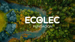 El logo de la Fundación Ecolec sobre un bosque.
