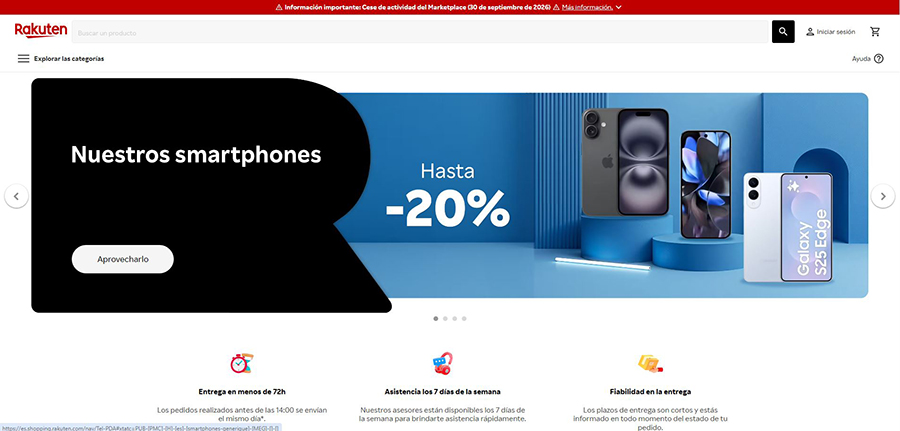 Rakuten pone fecha al cierre de su marketplace en España
