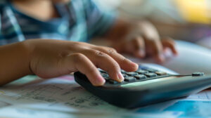 Niño usando la calculadora.