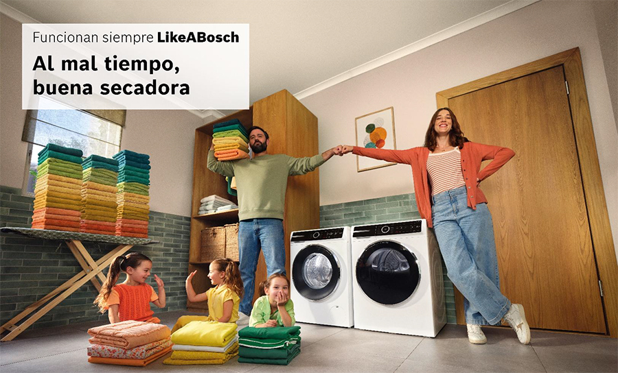 Cartel de la campaña "Al mal tiempo, buena secadora" de Bosch.
